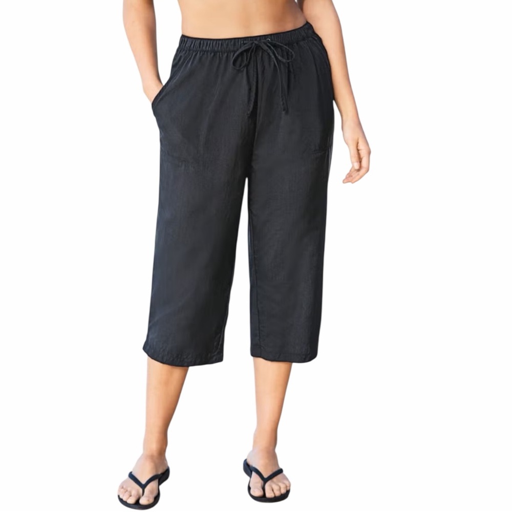 Swimsuits For All Taslon Coverup Capri Pants in Black Size 22/24 Drawstring